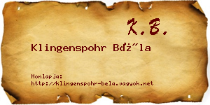 Klingenspohr Béla névjegykártya